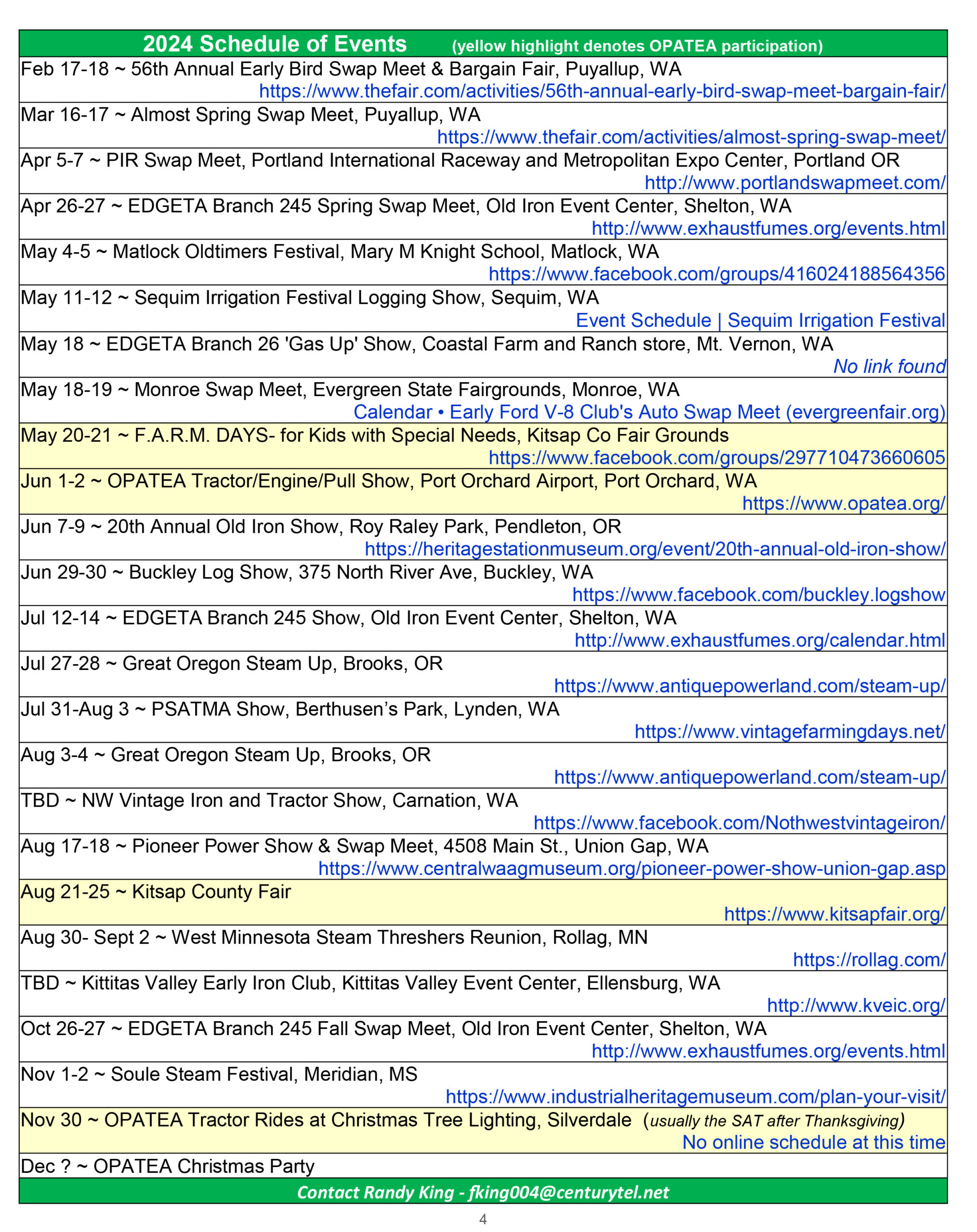 Calendar of Events – Olympic Peninsula Antique Tractor & Engine Association